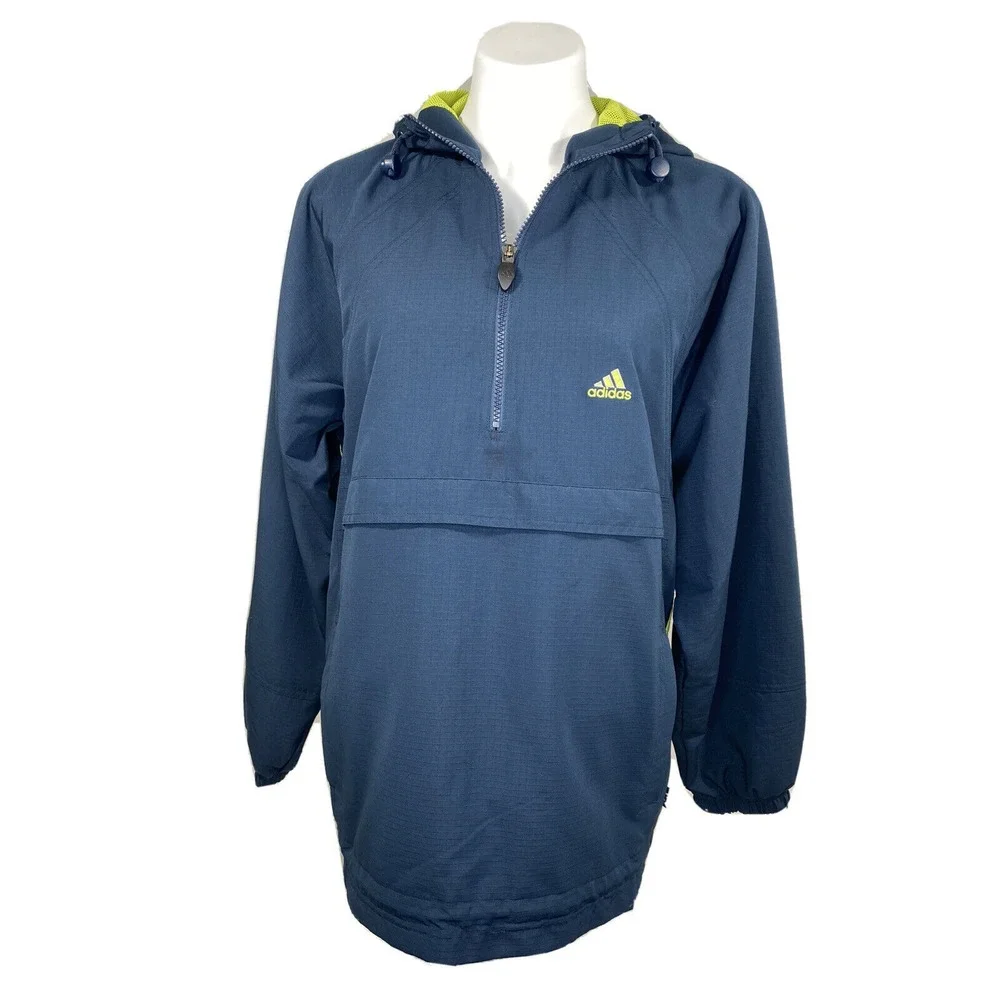 Adidas Hoodie Mens Medium Green Three‎ Stripe Anorak Streetwear Athletic